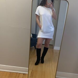 White T-Shirt Dress with Pockets